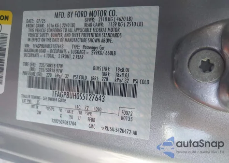 2025 Ford Mustang Ecoboost Premium из США, поврежденный, VIN 1FAGP8UH0S5127643